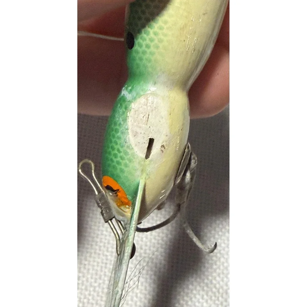 Vintage Green Scale‎ Wooden Crankbait Fishing Lure Deep Diver Metal Lip NB032